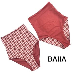 BAIIA Barcelona reversible Bikini Bottoms High-Waisted Pink Gingham/Coral Size 0